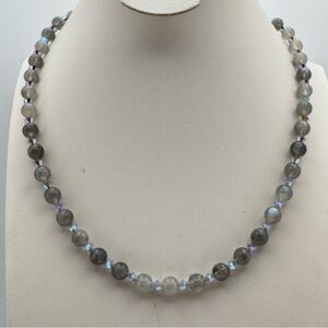Stunning New Labradorite Beaded Necklace Swarovski Crystal Accents Silver Toggle